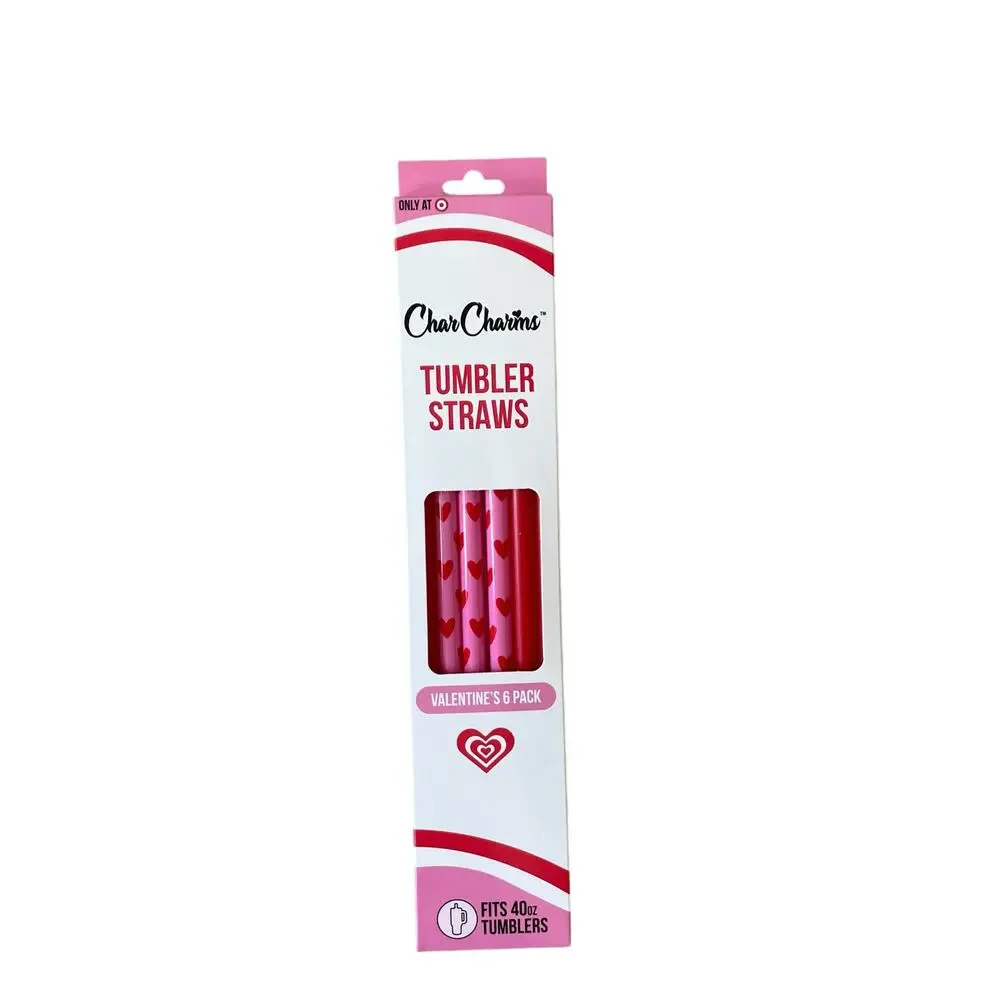 Target CharCharms Valentine Tumbler Stanley Straws 6pk 40oz Pink Red Hearts New
